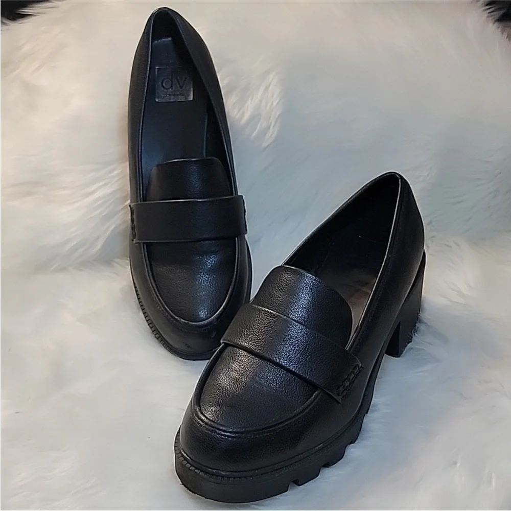 DOLCE VITA Black Neeka Lug‎ Loafer Chunky Heel Maryjane Sz 9 1/2 9.5 Preppy Fall